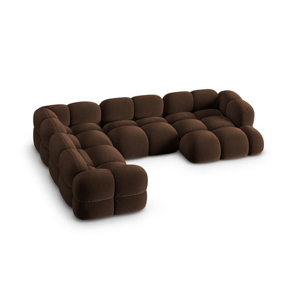 Colțar maro închis cu tapițerie din catifea (cu colț pe partea stângă/în formă de "U") Loretto – Cosmopolitan Design-image-2