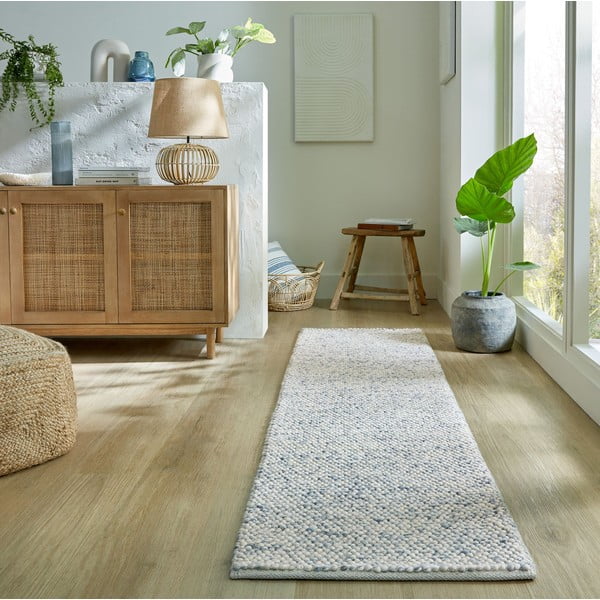 Covor tip traversă albastru deschis țesut manual din amestesc de lână 60x230 cm Minerals – Flair Rugs-image-1