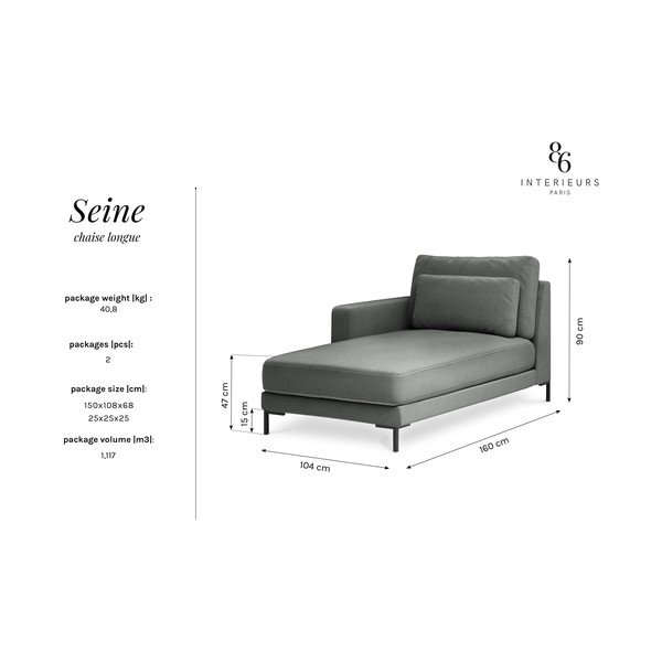 Șezlong cu cotieră pe partea stângă Interieurs 86 Seine, gri-image-3