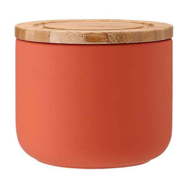 Recipient din ceramică cu capac din lemn de bambus Ladelle Stak, înălțime 9 cm, portocaliu