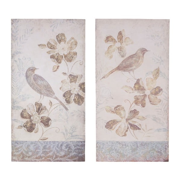 Set 2 tablouri Antic Line Birdy, 80 x 40 cm
