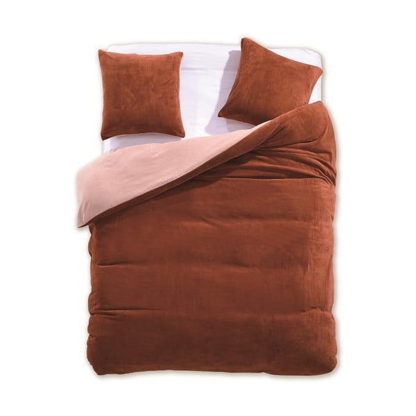 Lenjerie de pat roz/maro extinsă din microfibră pentru pat de o persoană 155x220 cm Furry – AmeliaHome