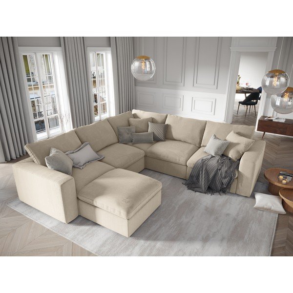 Modul reversibil de colț cu tapițerie din catifea pentru canapea Windsor & Co Sofas Galaxy, bej-image-4
