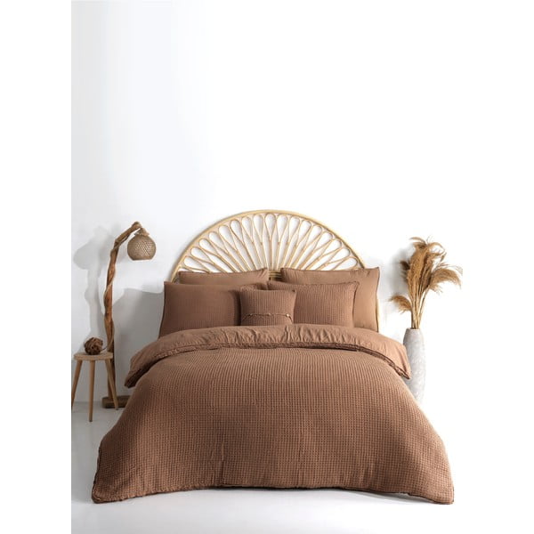 Lenjerie de pat maro din bumbac ranforcé pentru pat de o persoană 140x200 cm Waffle Striped – Mila Home Luxury