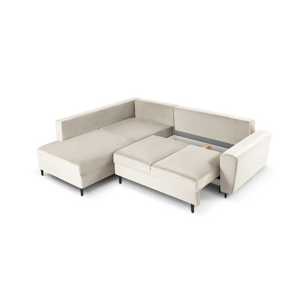 Colțar bej extensibil, cu spațiu de depozitare cu tapițerie din catifea (cu colț pe partea stângă, în formă de ”L”) Kyoto – Cosmopolitan Design-image-3