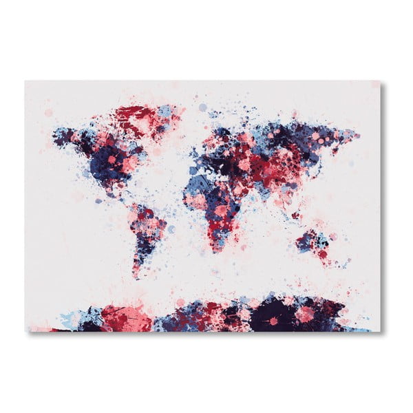 Poster cu harta lumii Americanflat Splash, 60 x 42 cm, mov-roz