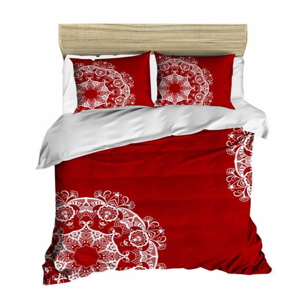 Lenjerie de pat cu cearșaf Red Mandala, 200 x 220 cm