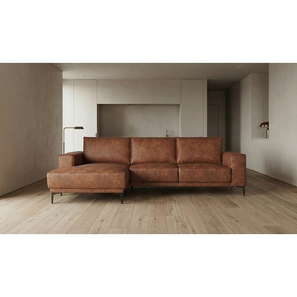 Colțar maro coniac cu tapițerie din imitație de piele (colț pe partea stângă ) Copenhagen – Scandic-image-4