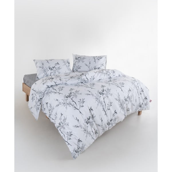 Lenjerie de pat albă-gri din bumbac ranforcé pentru pat dublu, extinsă 240x220 cm White Floral – Mila Home Luxury-image-2
