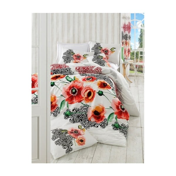 Lenjerie de pat, alb-roșu, Celine, 200x220 cm