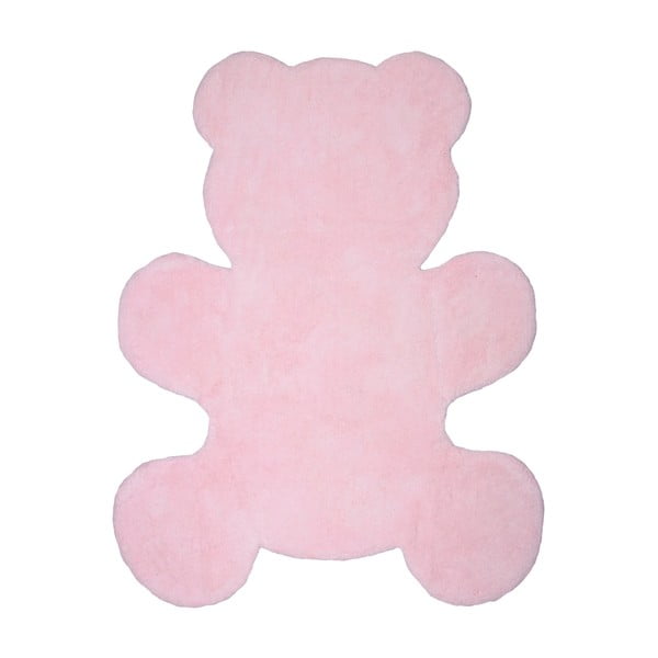 Covor lucrat manual pentru copii Nattiot Little Teddy, 80 x 100 cm, roz
