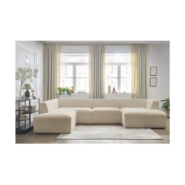 Colțar modular bej cu tapițerie din țesătură bouclé (cu colț pe partea stângă/în formă de "U") Megeve – Bobochic Paris-image-4