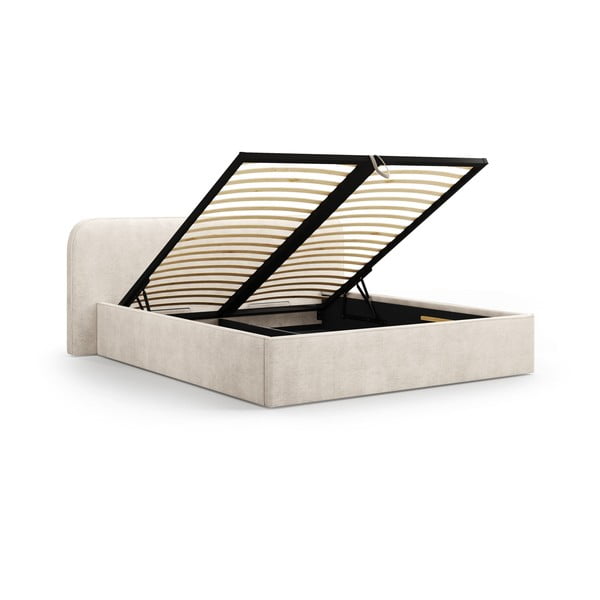 Pat matrimonial bej tapițat cu spațiu de depozitare cu somieră 160x200 cm Elizabeth – Micadoni -image-2