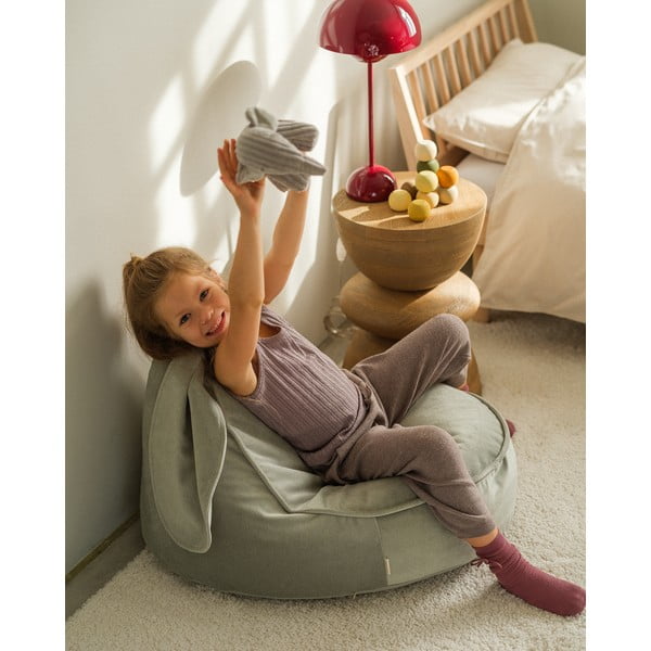 Fotoliu puf pentru copii verde mentă cu tapițerie din catifea Bunny – Wigiwama-image-1