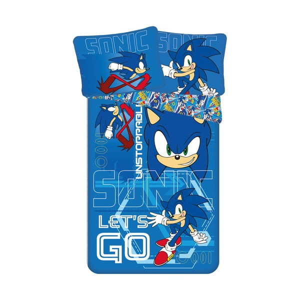 Lenjerie de pat pentru copii albastră din bumbac pentru pat de o persoană 140x200 cm Sonic "Let´s go" – Jerry Fabrics