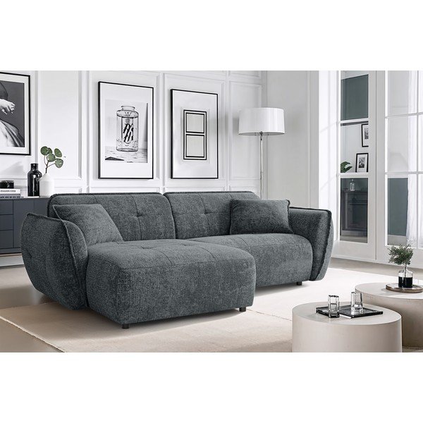 Colțar gri închis cu tapițerie din chenille (cu colț pe partea stângă/cu șezlong) Nelia – Ropez-image-1