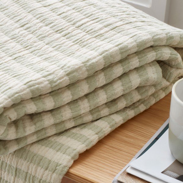 Pătură verde din bumbac 150x200 cm Cotton Muslin Stripe – Bianca-image-1