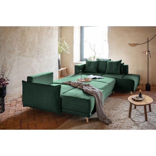 Colțar verde extensibil cu tapițerie din catifea reiată  (colț dreapta/în formă de "U") Lazy Lukka – Miuform-image-4