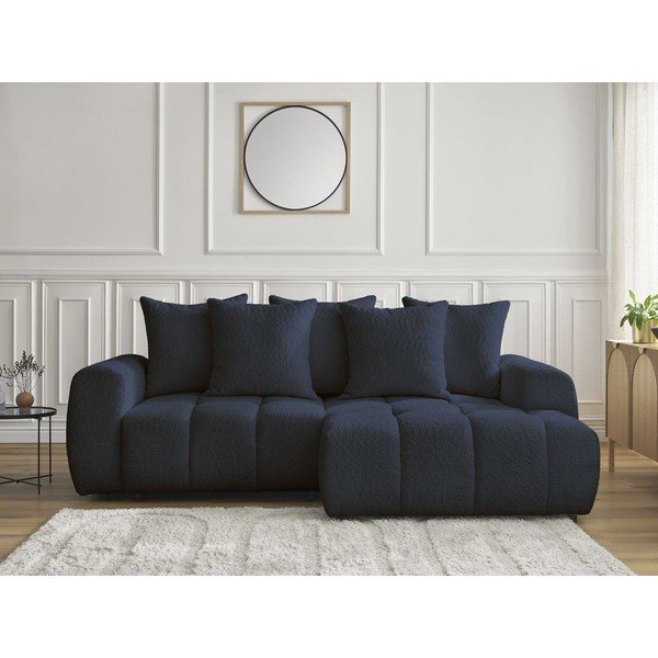 Colțar albastru extensibil/cu spațiu de depozitare cu tapițerie din țesătură bouclé (cu colț pe partea dreaptă/cu șezlong) Roxelane – Bobochic Paris-image-1