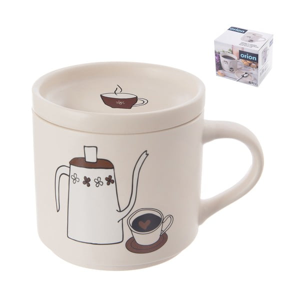 Cană cu capac albă din porțelan 450 ml – Orion-image-2