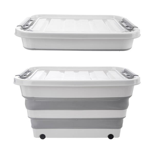 Cutie de depozitare albă/gri din plastic cu capac 54x39x28 cm Kemp – Orion