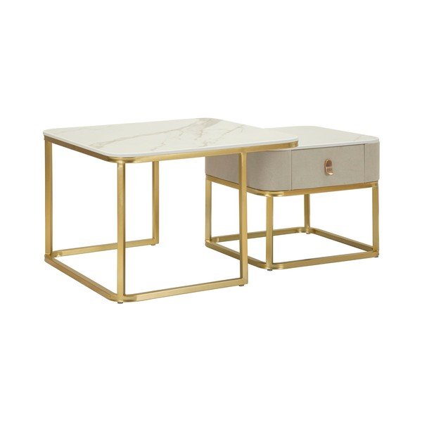 Măsuțe de cafea crem-aurii 2 buc. cu aspect de marmură 50x70 cm Beauty – Mauro Ferretti-image-3