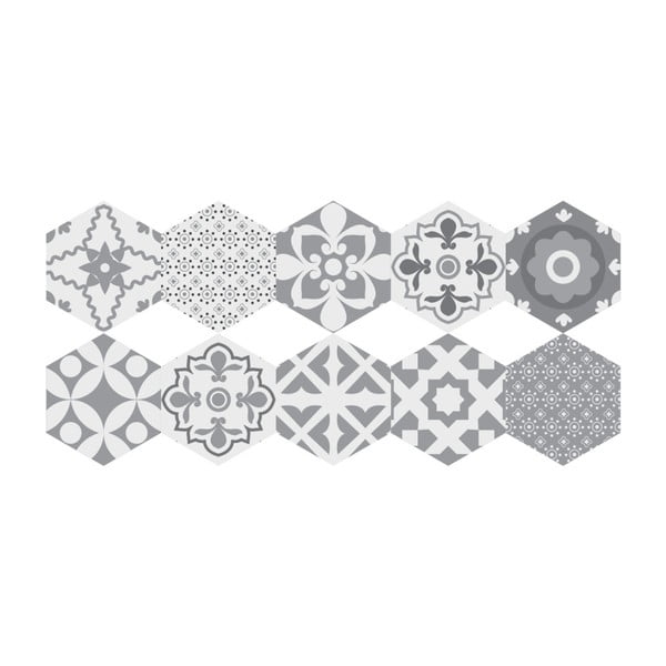 Set 10 autocolante pentru podea Ambiance Hexagons Giuseppina, 20 x 18 cm