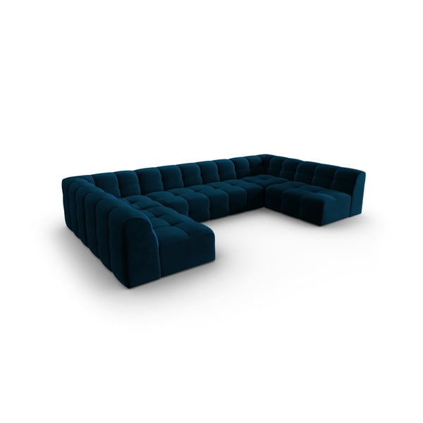 Colțar albastru închis cu tapițerie din catifea (în formă de "U") Kendal – Micadoni Home-image-3