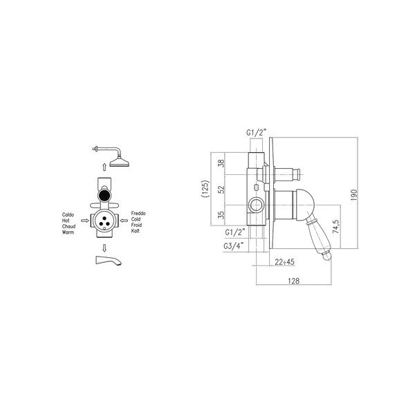 Baterie argintie pentru duș încastrată (2 ieșiri) Kirké White – Sapho-image-1