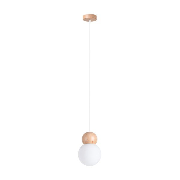 Lustră albă/în culoare naturală din lemn masiv cu abajur din sticlă ø 11 cm Glim – Sollux