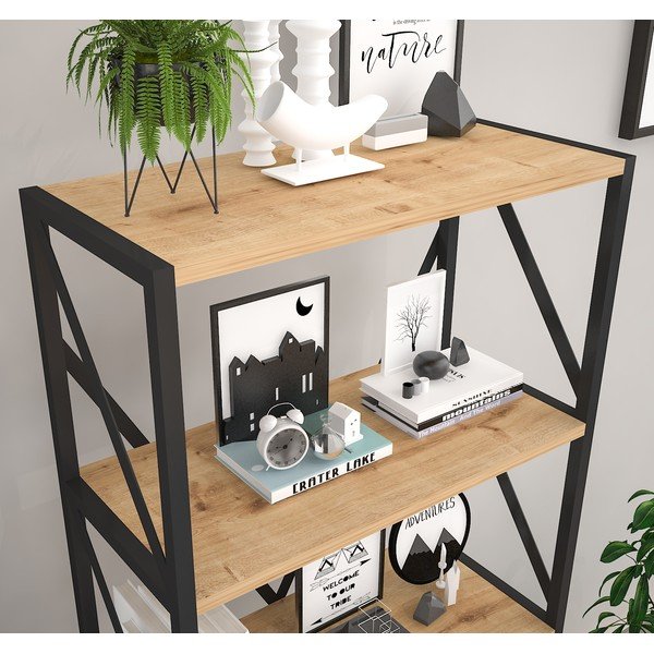 Bibliotecă neagră/cu aspect de lemn de pin 64x150 cm Eser – Gauge Concept-image-3