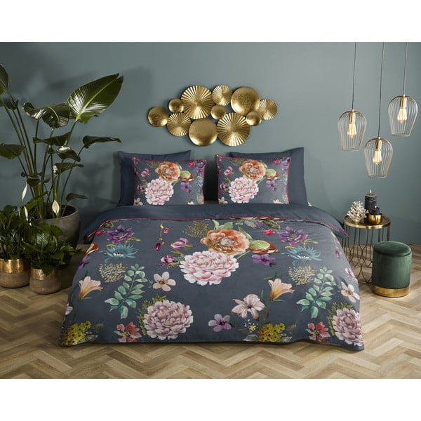 Lenjerie de pat gri antracit din bumbac satinat pentru pat dublu, extinsă 240x220 cm Parma – Descanso-image-1