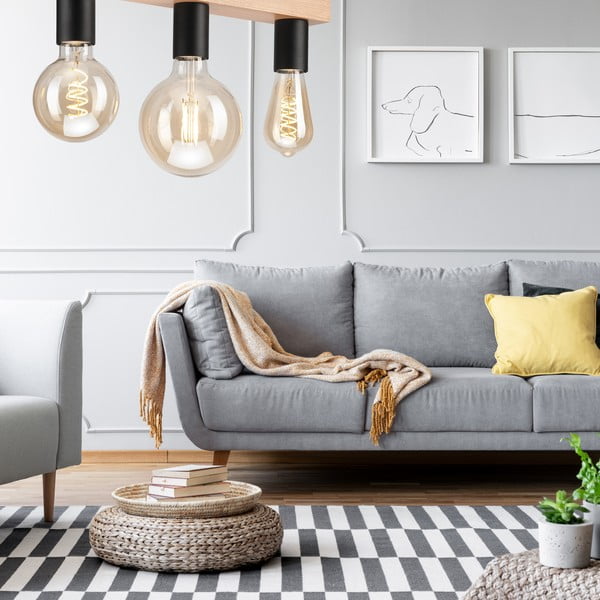 Plafonieră neagră/în culoare naturală - LAMKUR-image-2