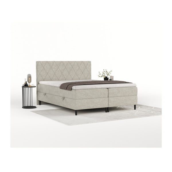 Pat boxspring gri/bej cu spațiu de depozitare 200x200 cm Gwen – Maison de Rêve-image-4