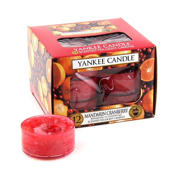 Set 12 lumânări parfumate Yankee Candle Mandarin Cranberry, timp de ardere 4 h