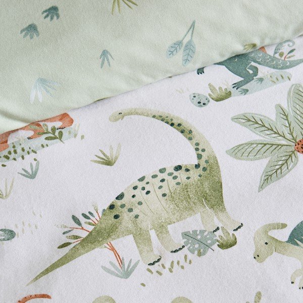 Cearceaf pentru copii crem din flanelă pentru pat de o persoană cu elastic 90x190 cm Brushed Sleepy Saurus Dino – Catherine Lansfield-image-1