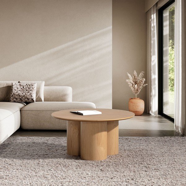 Măsuță de cafea în culoare naturală rotundă cu aspect de lemn de stejar ø 80 cm Lua – MOME-image-1