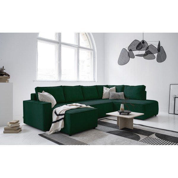 Colțar verde închis extensibil cu tapițerie din catifea reiată  (cu colț pe partea dreaptă/în formă de "U") Brave Dave – Miuform-image-2