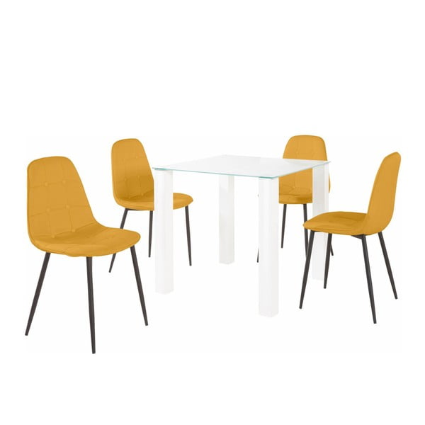 Set masă cu 4 scaune Støraa Dante, lungime masă 80 cm, galben