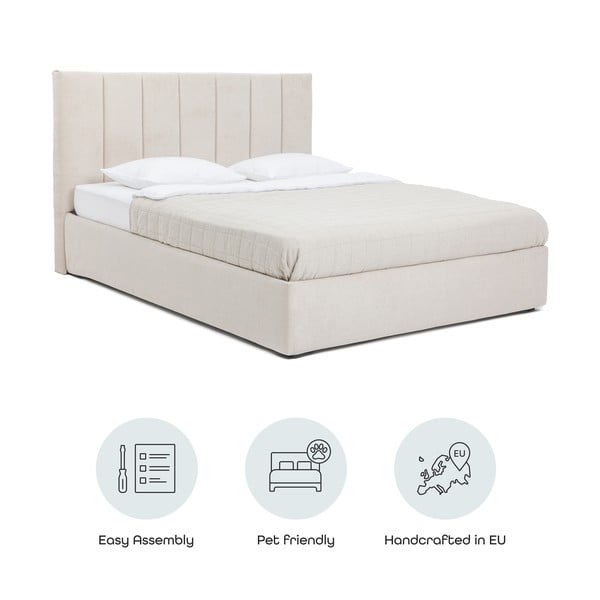 Pat matrimonial bej tapițat cu spațiu de depozitare cu somieră 160x200 cm Thessa Bold Line – Bonami Selection-image-4