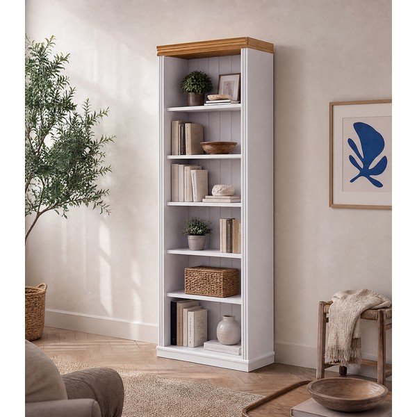 Bibliotecă albă din lemn de pin 74x223x37 cm Anita – Støraa-image-1