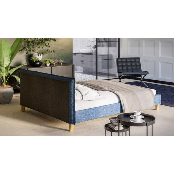 Pat matrimonial albastru cu tăblie și  somieră 160x200 cm Tina – Ropez-image-3