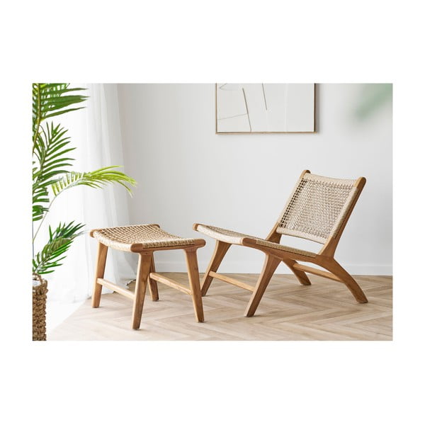 Fotoliu cu taburet în culoare naturală țesut Derby – House Nordic-image-1