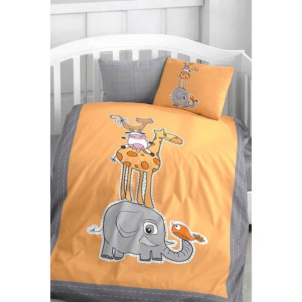 Lenjerie de pat pentru copii din bumbac pentru pătuț cu cearceaf inclus/cu 4 piese 100x150 cm Orange Animal – Mila Home