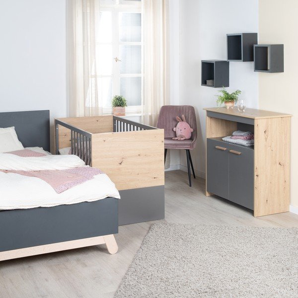 Comodă de copii gri antracit/în culoare naturală cu aspect de lemn de stejar cu masă de schimbat 88x98x75 cm Anna – Roba-image-1