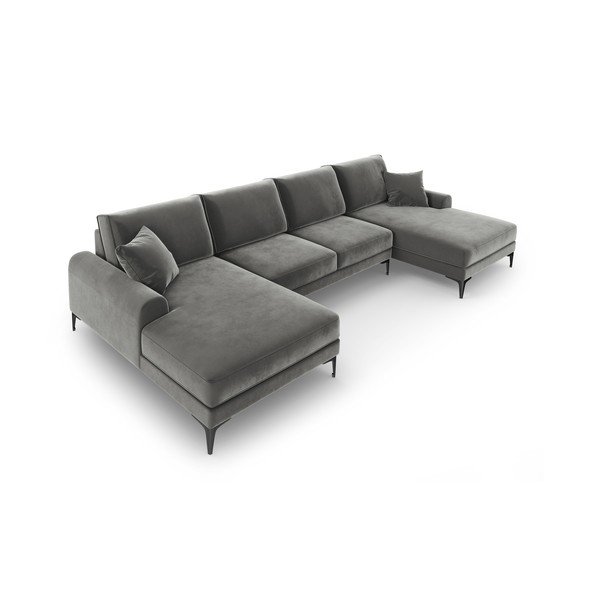 Canapea în formă de U din catifea Mazzini Sofas Madara, gri deschis-image-4