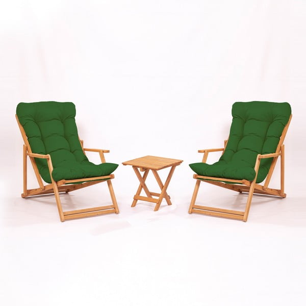 Set mobilier de grădină verde/natural  din lemn   de fag pentru 2 persoane – Floriane Garden