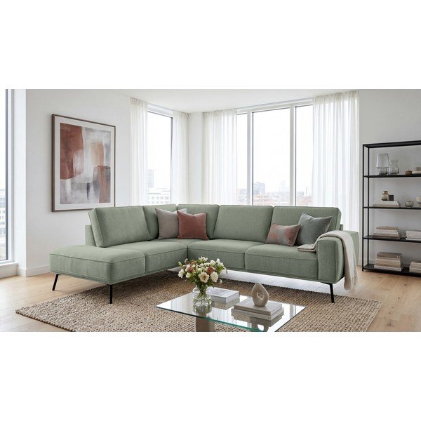 Colțar verde cu tapițerie din chenille (cu colț pe partea stângă/în formă de ”L”) Amsterdam – Scandic-image-4