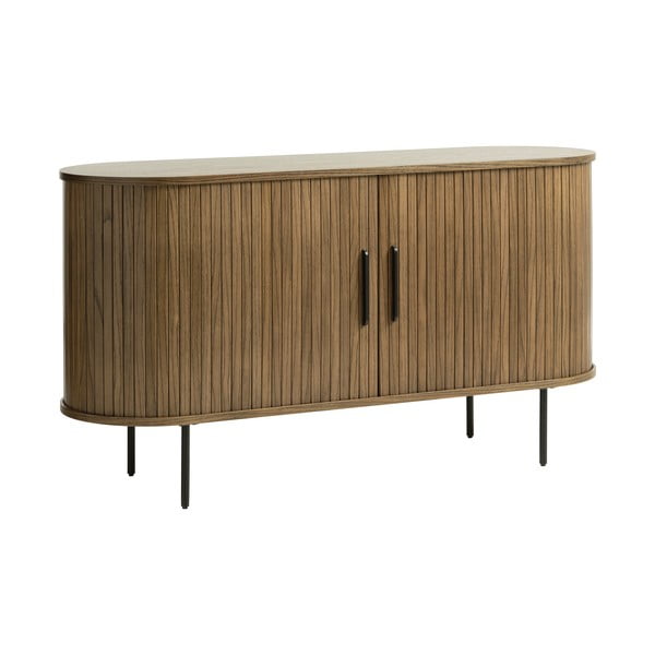 Comodă maro joasă cu aspect de lemn de stejar cu ușă glisantă 140x76 cm Nola – Unique Furniture-image-2