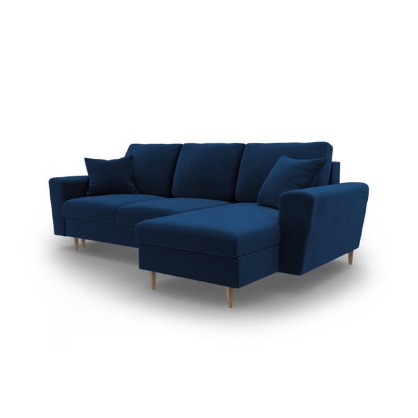 Colțar albastru extensibil, cu spațiu de depozitare cu tapițerie din catifea Kyoto – Cosmopolitan Design-image-4